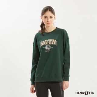 【Hang Ten】女裝-雙面布保暖HGTN休閑印花大學T(綠)