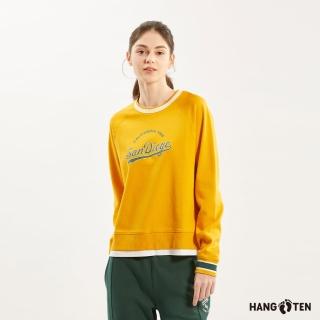 【Hang Ten】女裝-雙面布保暖可樂字復古印花休閑大學T(黃)