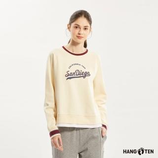 【Hang Ten】女裝-雙面布保暖可樂字復古印花休閑大學T(米白)