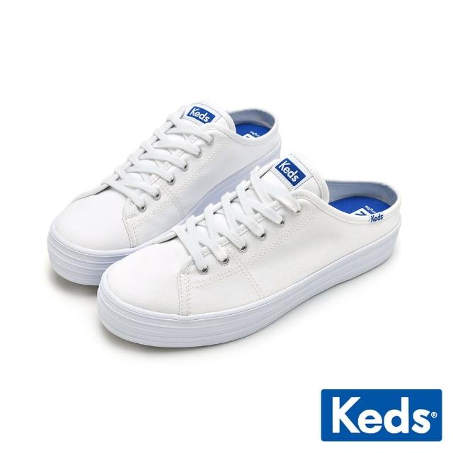 【Keds】★雙11★TRIPLE KICK 經典厚底綁帶穆勒小白鞋-白(9232W133502)