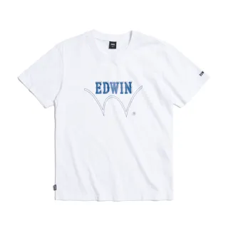 【EDWIN】男裝 W框線LOGO短袖T恤(白色)