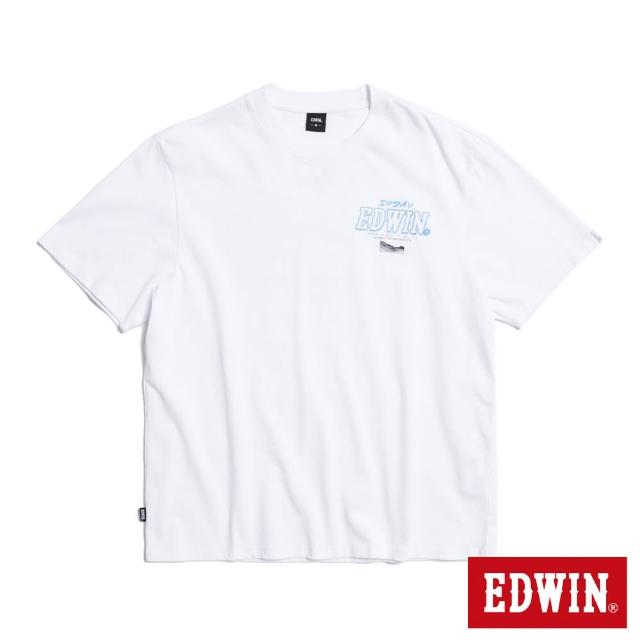 【EDWIN】男裝 寬版後磅怪物短袖T恤(白色)