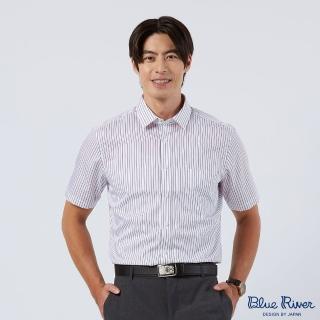【Blue River 藍河】男裝 白色短袖襯衫-雙色紫藍條紋(日本設計 純棉舒適)