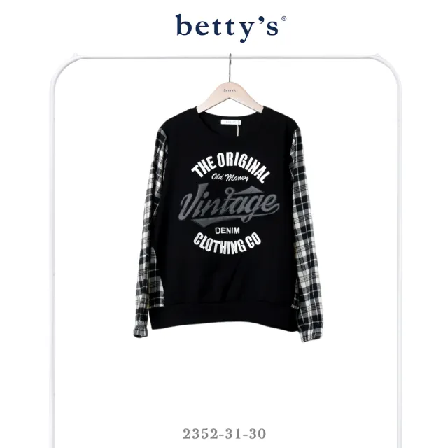 【betty’s 貝蒂思】率性字母刺繡拼接格紋上衣(共二色)
