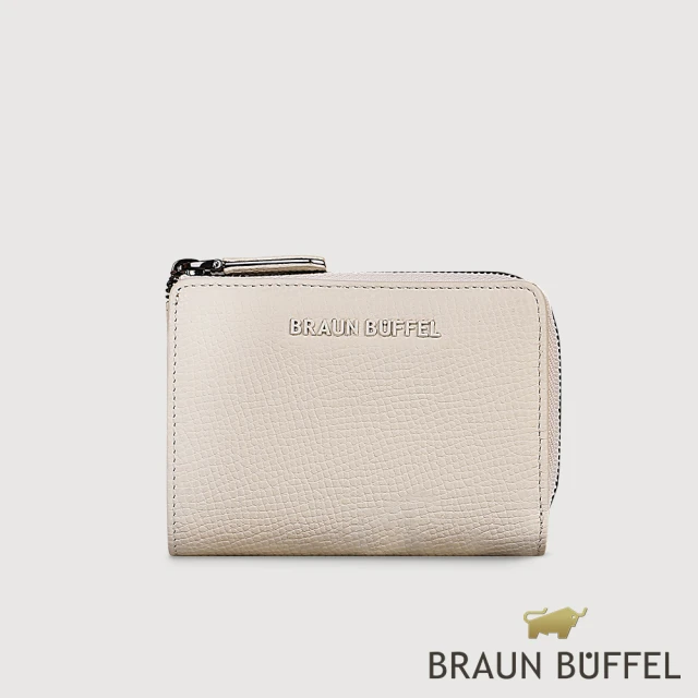 BRAUN BUFFEL 德國小金牛 台灣總代理 妮娜 拉鍊零錢袋卡夾-粉筆白(BF814-145-CK)