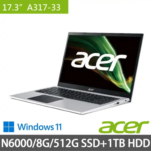 Acer 宏碁 17.3吋輕薄特仕筆電(A317-33/N6000/8G/512G SSD+1TB/Win11)