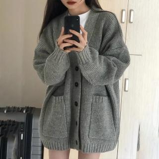 【D.studio】韓版寬鬆V領針織外套(上衣 女裝 衣服 外套 長袖上衣 寬鬆上衣 顯瘦上衣 J288)