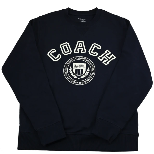 COACHCOACH 簡約品牌LOGO燙印棉質個性長袖T恤(午夜藍)