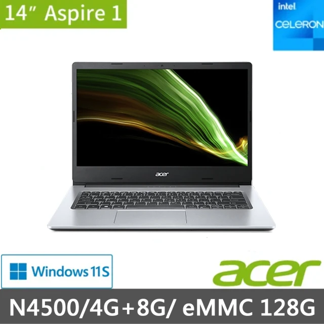 ACER 宏碁Acer 宏碁 14吋輕薄特仕筆電(Aspire1 A114-33-C53V/N4500/4G+8G/128G eMMC/W11s)