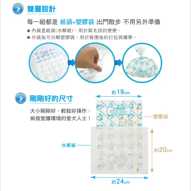 【Clean One】散步用香氛撿便袋-2層/可分解 100入x3包(撿便袋、狗狗撿便袋、雙層撿便袋)