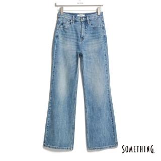【SOMETHING】女裝 高腰寬靴型牛仔褲(拔洗藍)