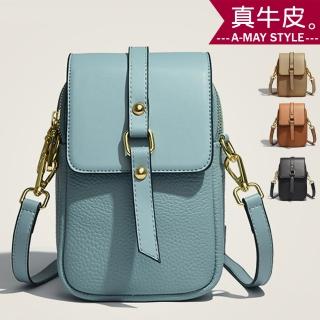 【艾美時尚】真皮女包 斜揹包 小包 真牛皮直式扣掉肩背手機包(4色.現貨+預購)