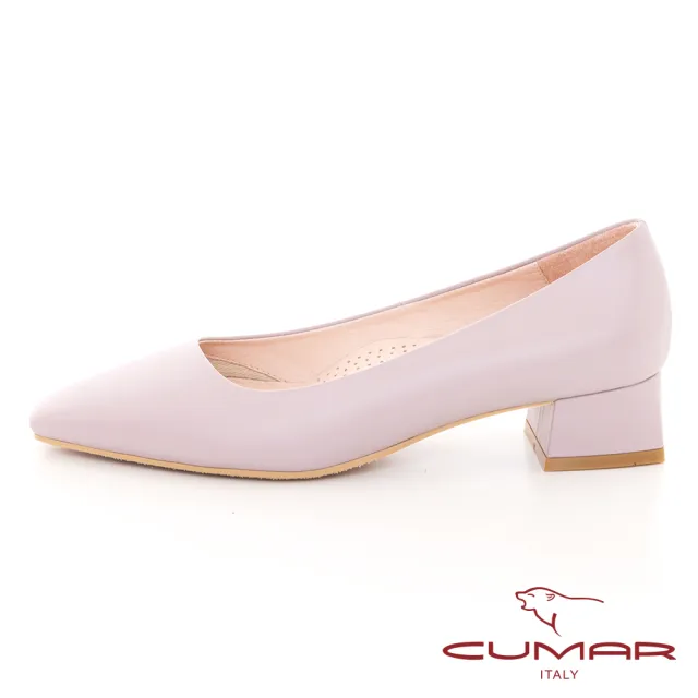 【CUMAR】斜口小方頭粗低跟鞋(粉紫色)