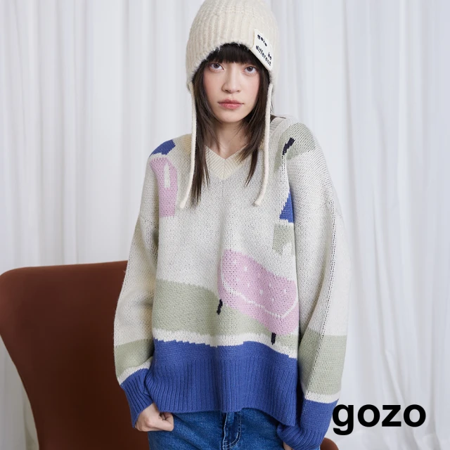 gozogozo 居家女孩與貓緹花毛衣(兩色)