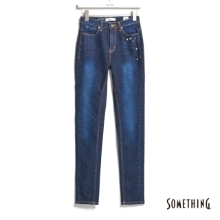 【SOMETHING】女裝 小雛菊高腰窄管直筒牛仔褲(酵洗藍)