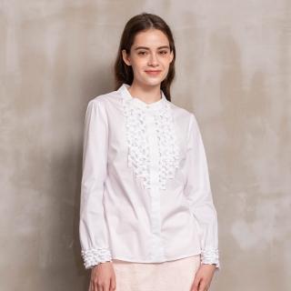 【perng yuh 芃諭名品】優雅輕麗 荷葉綴飾 圓領襯衫(2023 AW Collection｜2C秋冬系列)