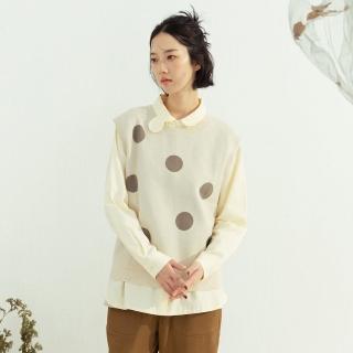 【MOSS CLUB】文青風圓點拼色圓領無袖針織背心(杏 駝 灰/魅力商品)