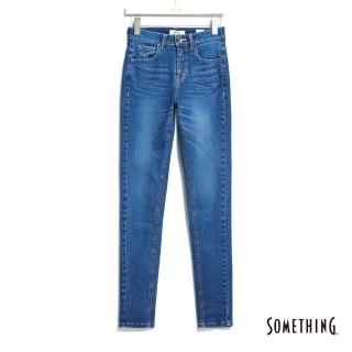 【SOMETHING】女裝 高腰SKINNY窄管直筒牛仔褲(中古藍)