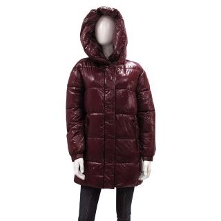 【Michael Kors】連帽款澎澎長板外套(酒紅色)