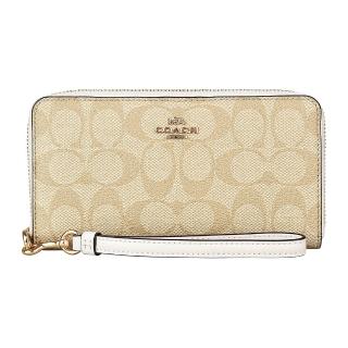 【COACH】COACH 字母馬車LOGO印花PVC 12卡拉鍊長夾(淺卡其x粉筆白)