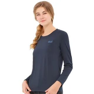 【Jack wolfskin 飛狼】女 竹炭抗菌除臭發熱衣 圓領長袖保暖排汗衣(丈青)