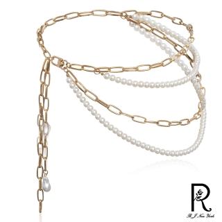 【RJ New York】流蘇金屬珍珠麻花多層次腰鍊(金色)