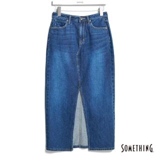 【SOMETHING】女裝 中腰直筒牛仔長裙(中古藍)