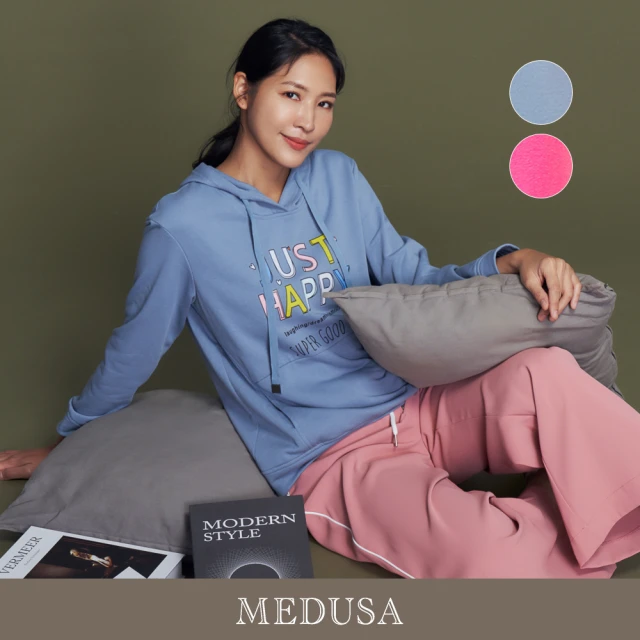 MEDUSA 曼度莎 現貨-可愛 Just Happy 長版帽T - 2色（M-XL）｜女休閒長版上衣 大學T 冬新品(201-21901)