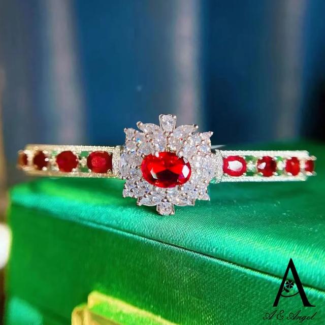 【ANGEL】初戀花漾紅鑽寶石雙色復古手環(紅色)