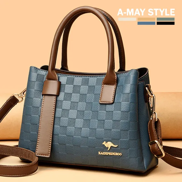 【Amay Style 艾美時尚】現貨 女包 側肩包 手提包 格紋壓花時髦通勤手提肩背包(5色)