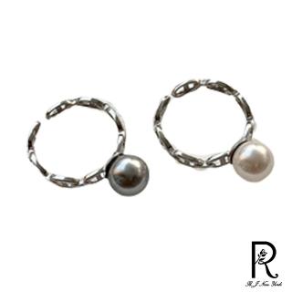 【RJ New York】金屬麻花單顆珍珠彈性開口戒指(2色可選)