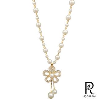 【RJ New York】華麗大花漾流蘇水鑽珍珠串項鍊(金色)