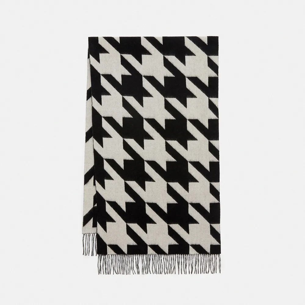 【ALLSAINTS】HOUNDSTOOTH 羊毛圍巾BLACK/CHALK WHITE WV503Z