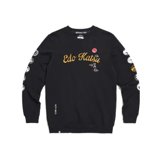 【EDWIN】江戶勝 男裝 雙袖家徽章厚長袖T恤(黑色)