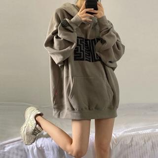 【D.studio】韓版寬鬆小眾下半身失蹤內刷毛長袖上衣(女裝衣服寬鬆上衣顯瘦上衣長袖t恤冬裝發熱衣 W312)