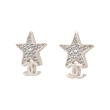 【CHANEL 香奈兒】CC Logo 水鑽星星造型針式耳環(金色)