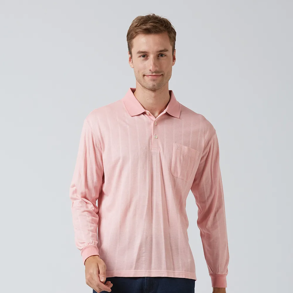 【ROBERTA諾貝達】台灣製男裝 紳士典雅 輕量保溫紗長袖棉衫(粉)