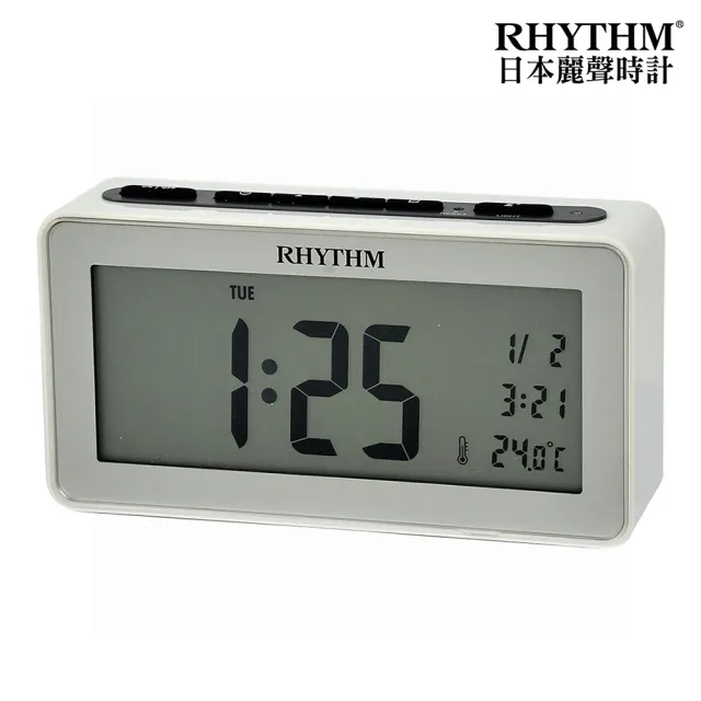 【RHYTHM 麗聲】現代生活實用款日期溫度顯示電子鐘(白色)