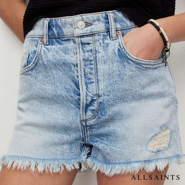 【ALLSAINTS】LIBBY 抽鬚高腰牛仔短褲Indigo Blue WE078Y(常規版型)