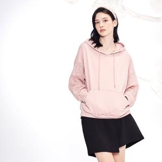 【MASTINA】蕾絲拼接休閒帽T長袖上衣(藍 粉 紫/魅力商品)