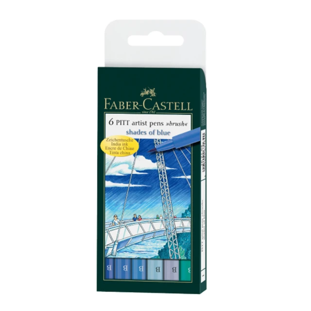 Faber-Castell 輝柏 PITT藝術筆-軟毛筆頭 細芯 藍色系 6支入/ 盒 167164