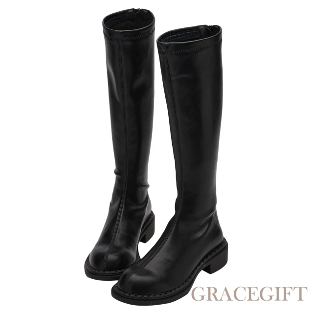 Grace GiftGrace Gift 美腿濾鏡圓頭後拉鍊長靴