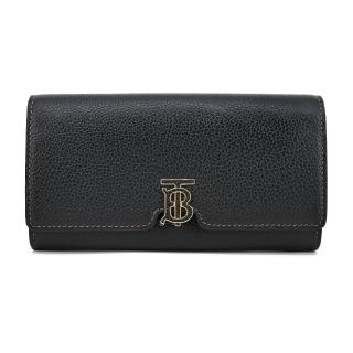 【BURBERRY 巴寶莉】TB LOGO小牛皮翻蓋長夾(黑色)