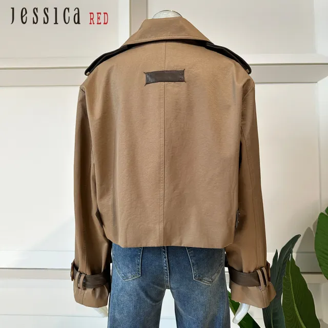 【Jessica Red】時尚帥氣百搭肩章短版風衣外套R35010（咖）