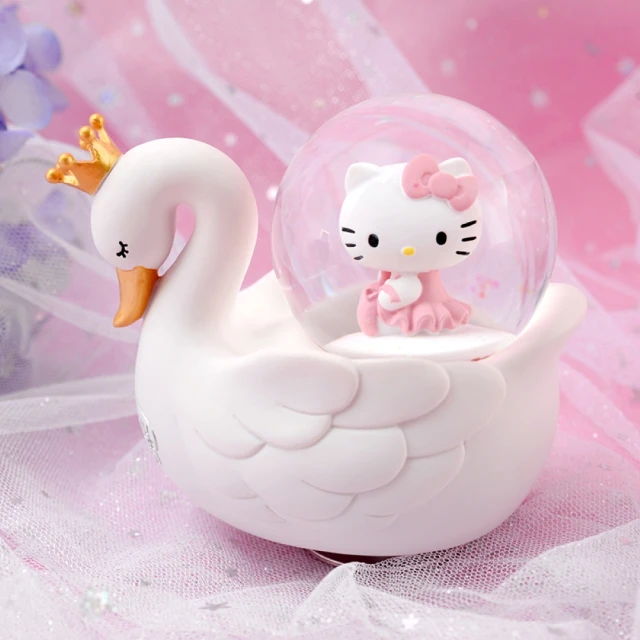 JARLL 讚爾藝術 Hello Kitty 天鵝湖 水晶球音樂盒(生日禮物 新居禮物 閨蜜禮物 情人節禮物)