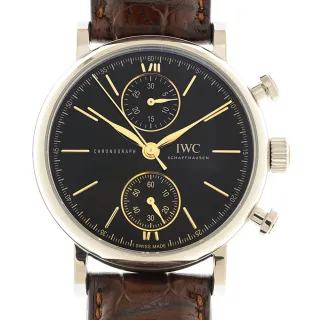 【IWC 萬國錶】Portofino柏濤菲諾經典計時皮帶款x黑面x咖啡皮帶x39mm(IW391404)