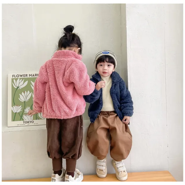 【安朵童舖】現貨韓版女童立領加絨夾克兒童毛絨保暖外套加厚舒棉絨素色外套童裝(108)