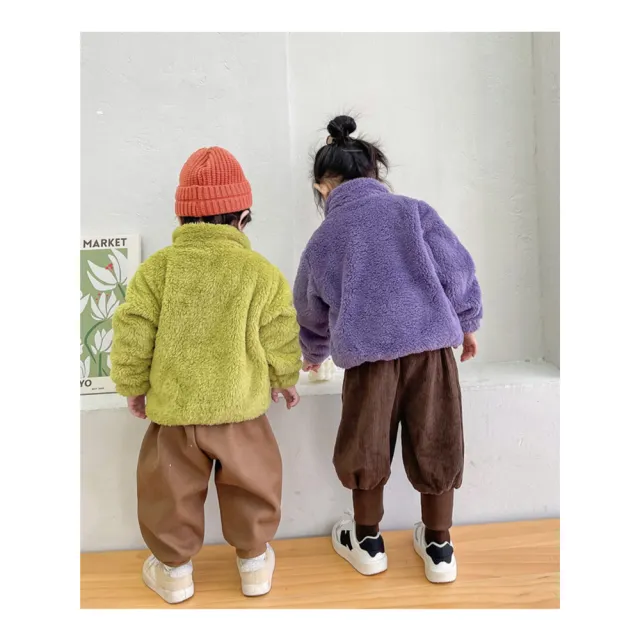 【安朵童舖】現貨韓版女童立領加絨夾克兒童毛絨保暖外套加厚舒棉絨素色外套童裝(108)