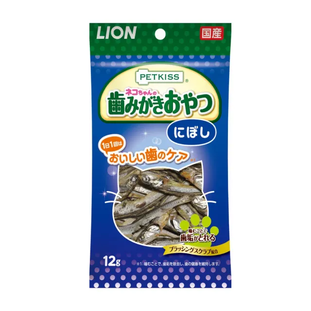 【LION 獅王】親親潔牙護理貓零食 小魚乾/蟹肉絲 四包組(貓咪零食 潔牙零食 寵物零食)