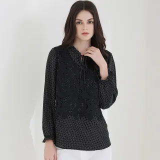 【ILEY 伊蕾】法式波點蕾絲背心假兩件式雪紡上衣(黑色；M-2L；1223011867)